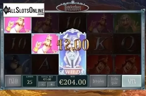 Silver Wild Win screen. Tinderbox Treasure from Playtech