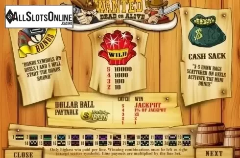 Paytable 1. Wanted (Playtech) from Playtech