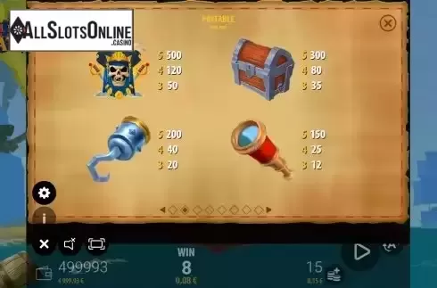 Paytable screen