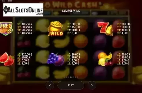 Paytable screen