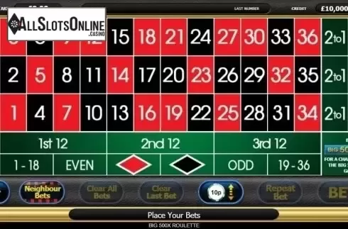 Game Screen 1. Big 500x Roulette from Inspired Gaming