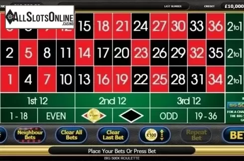 Game Screen 2. Big 500x Roulette from Inspired Gaming