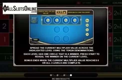Paytable 4. Big 500x Roulette from Inspired Gaming