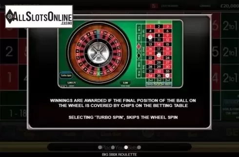 Paytable 3. Big 500x Roulette from Inspired Gaming