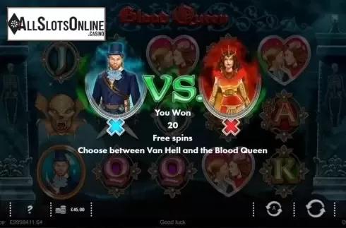 Free Spins screen. Blood Queen from IronDog