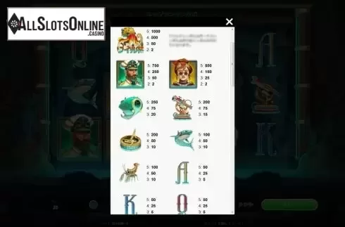 Paytable screen. Captain Manta's Oceanic Adventures from Roxor Gaming