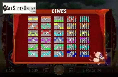 Paylines screen. Chinese Valentines Day from KA Gaming