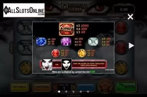 Paytable 1. Demon Gems from Inspired Gaming