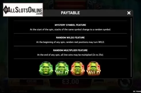 Features screen. Dr Frankenstein from Ruby Play