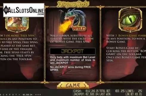 Paytable 2. Dragon's Reels HD from World Match