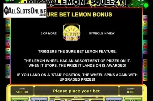 Paytable 5. Easy peasy Lemon squeezy from Greentube