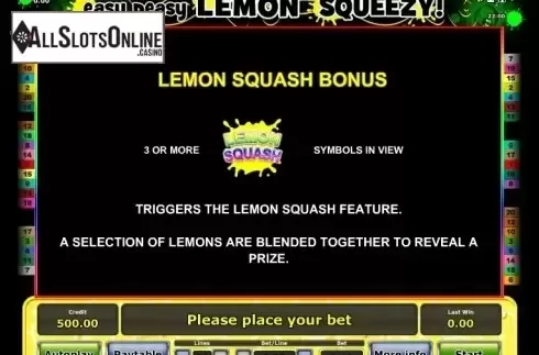 Paytable 4. Easy peasy Lemon squeezy from Greentube