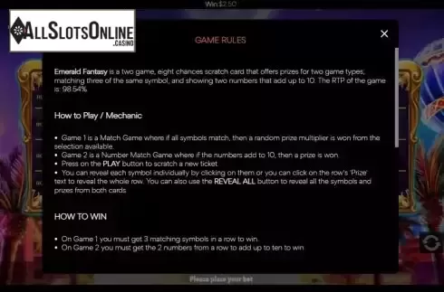 Game Rules screen