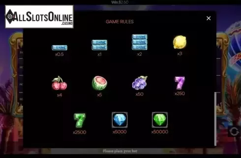 Pay Tables screen