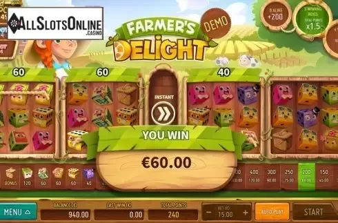 Win Screen. Farmers Delight from Air Dice