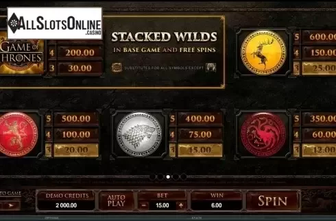 Screen4. Game of Thrones 15 lines from Microgaming