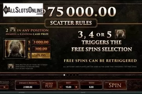 Screen2. Game of Thrones 15 lines from Microgaming