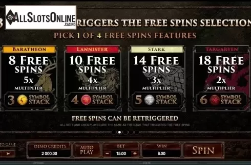 Screen3. Game of Thrones 15 lines from Microgaming