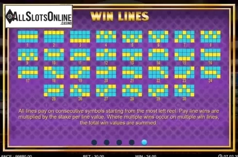 Paytable screen 2. Golden Vegas from 7mojos
