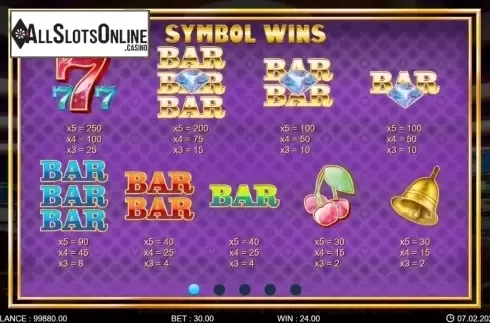 Paytable screen 1. Golden Vegas from 7mojos
