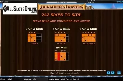 Paytable 2. Gulliver's Travels from NYX Gaming Group