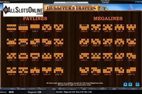 Paytable 3. Gulliver's Travels from NYX Gaming Group
