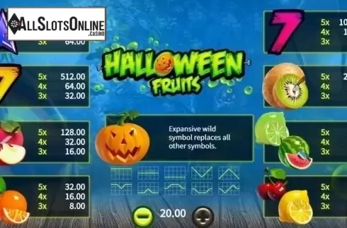 Paytable. Halloween Fruits (SYNOT) from SYNOT