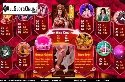 Paytable. Jing Ping Mei from Triple Profits Games