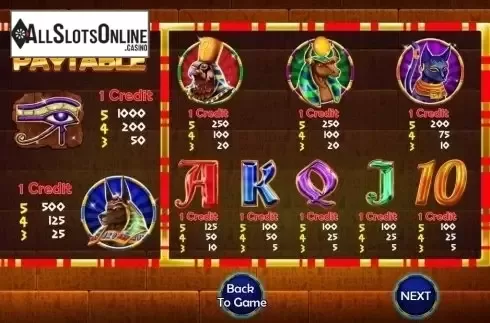 Paytable. Legend of Pharaoh from Vela Gaming
