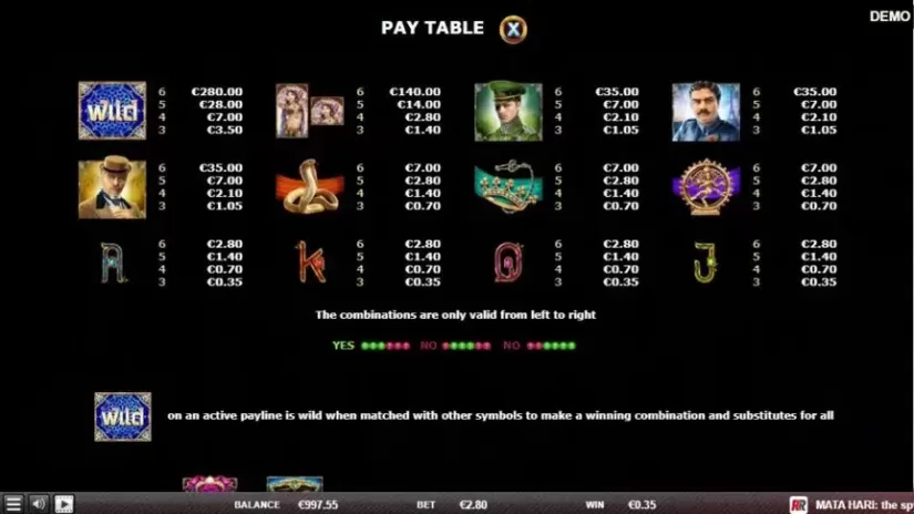 Mata Hari The Spy slot screenshot 2