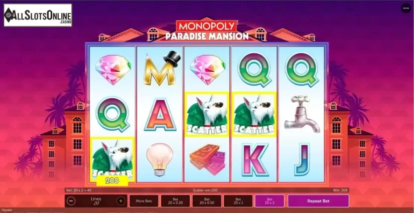 Win Screen 3. Monopoly Paradise Mansion from Gamesys