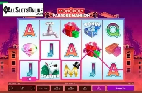 Win Screen . Monopoly Paradise Mansion from Gamesys