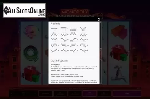 Paytable 3. Monopoly Paradise Mansion from Gamesys