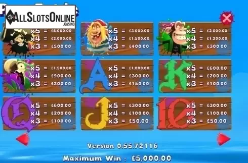 Paytable. Paintball Pirates from Games Warehouse