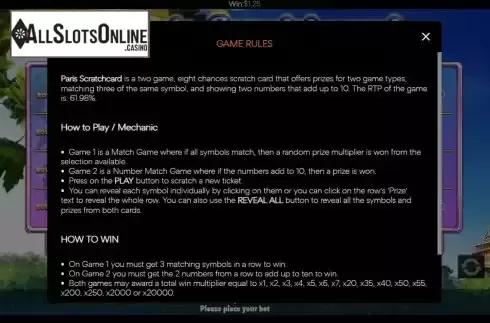 Game Rules screen