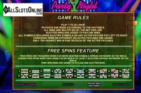 Paytable 2. Party Night (GamesOS) from GamesOS