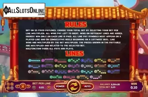 Paylines screen