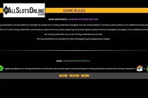 Racking up riches feature screen
