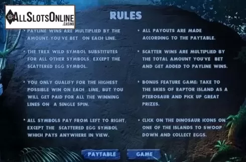 Paytable 2. Raptor Island from Bwin.Party