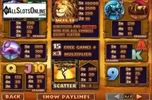 Paytable 1. Safari Heat from Playtech