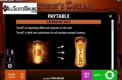 Paytable 1. Shogun's Secret from Gamomat
