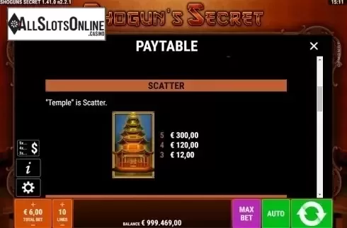 Paytable 2. Shogun's Secret from Gamomat