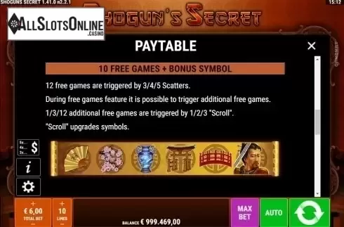 Paytable 3. Shogun's Secret from Gamomat