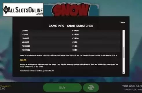 Paytable screen 2