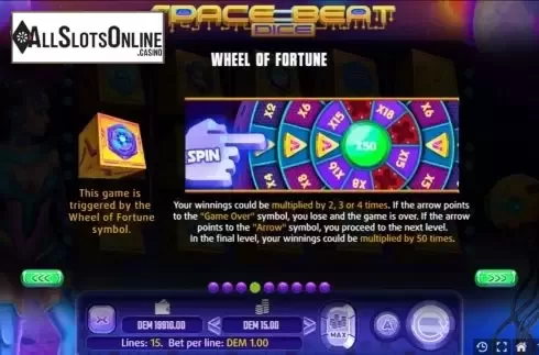 Wheel screen. Space Beat Dice from Mancala Gaming