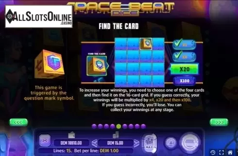 Bonus game screen. Space Beat Dice from Mancala Gaming