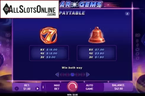 Paytable 2. Stellar Gems from Bet2Tech