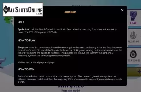 Game Rules screen