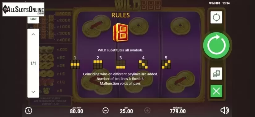 Paytable 1. Wild 888 from Booongo