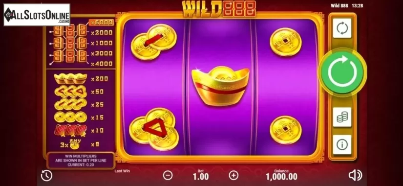 Game Workflow screen . Wild 888 from Booongo